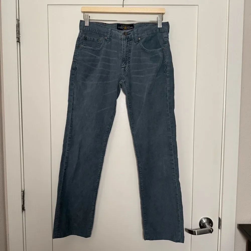 Lucky Brand 221 Original Straight Pants Mens 28x32 Blue Gray Corduroy Casual
